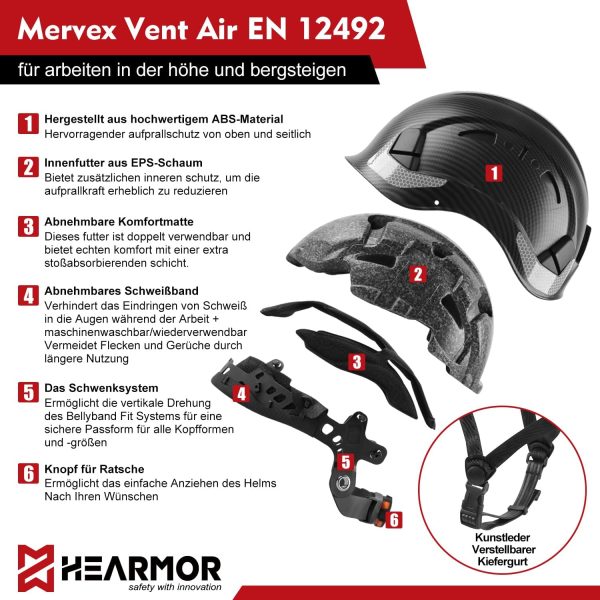🔥 Schutzhelm mit Visier – HEARMOR Höhenarbeiten Industriehelm Erwachsene Bauhelm ABS Schutzhelm Zertifizierung EN12492 Bestanden EN397 Stoßdämpfung und Eindringfestigkeit Test Bauarbeiterhelm Sicherheitshelm | HEARMOR – Bild 3