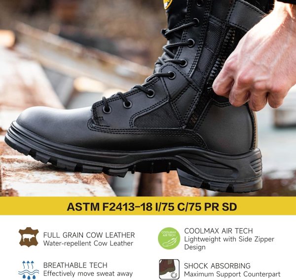 🔥 S3 Sicherheitsschuhe – S3 Arbeitsschuhe Herren & Damen Militär, H-9438 Sicherheitsschuhe ESD, Wasserdichtes & Atmungsaktiv Leder, Leichte & Bequeme Einlegesohle, S1P Stahlzehe & Stahlplatte, Seite mit Reißverschluss | – Bild 6