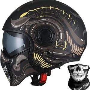 🔥 Schutzhelm mit Visier – Vollgesichts Motorradhelm im Deutschen Stil, Offener Helm, 3/4-Helm mit Visier, Retro Mopedhelme, Passend für Cruiser, Scooter, Chopper, Jet Pilotenhelm, ECE-geprüft C,Large | ZLYJ
