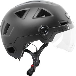 🔥 Schutzhelm mit Visier – Helm mit Visier und Beleuchtung vorn/hinten, für Fahrrad Speedbike E-Bike E-Scooter Skateboard Skates, Schwarz matt, S-M, L-XL - Vito E-Light - | BISOMO