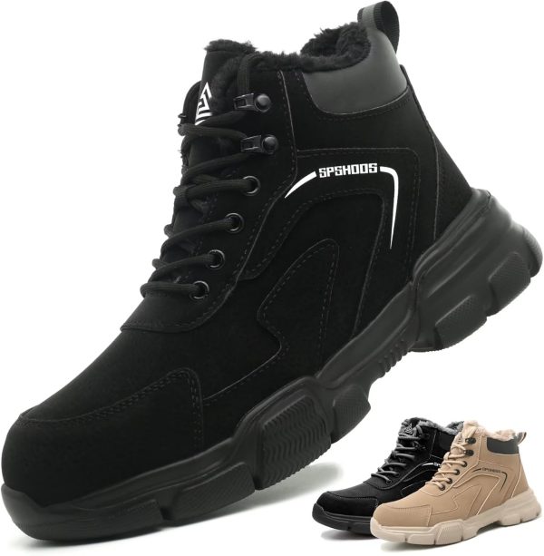 🔥 Arbeitsschuhe wasserdicht – SPSHOOS Winter Sicherheitsschuhe Herren Damen Hoch Arbeitsschuhe Warm Gefüttert Sicherheitsstiefel Wasserdicht Rutschfeste mit Stahlkappen |