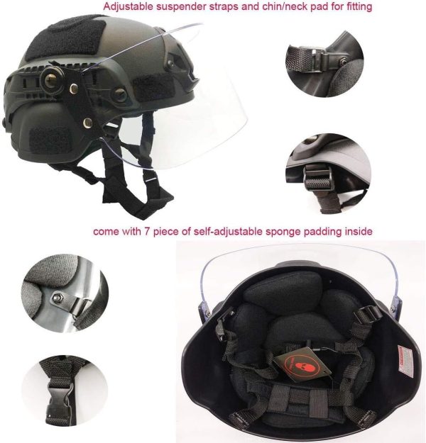 🔥 Schutzhelm mit Visier – N / A Airsoft Tactical Schutzhelm, Mich 2000 Action Version Taktischer Helm mit NVG-Halterung und vandalensicherer Visiermaske für Airsoft Paintball CS-Spiele im Freien | N / A – Bild 6