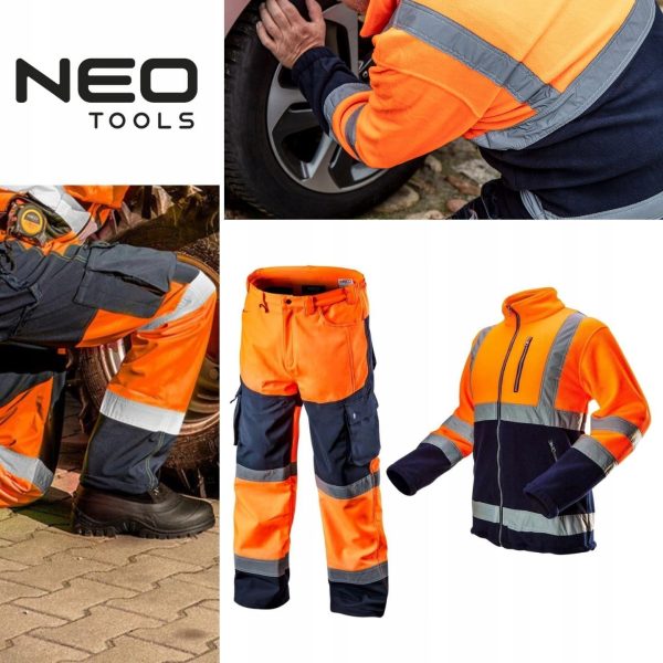 🔥 Winter-Arbeitskleidung – NEO TOOLS Herren Set Warnschutz-Arbeitshose + Arbeits Fleece Jacke | Hose wasserfest (Wassersäule 8000 mm) Hose aus Softshell mit Fleece-Innenfutter, Orange/Gelb, S-2XL | – Bild 2