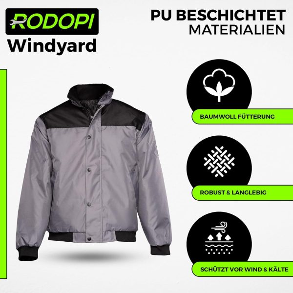 🔥 Winter-Arbeitskleidung – RODOPI Windyard Arbeitsjacke für Herren und Damen Pilotenjacke grau schwarz Bomberjacke Gr. S-3XL gefütterte Jacke mit flexiblem Bund an Armen und Hüfte | – Bild 4