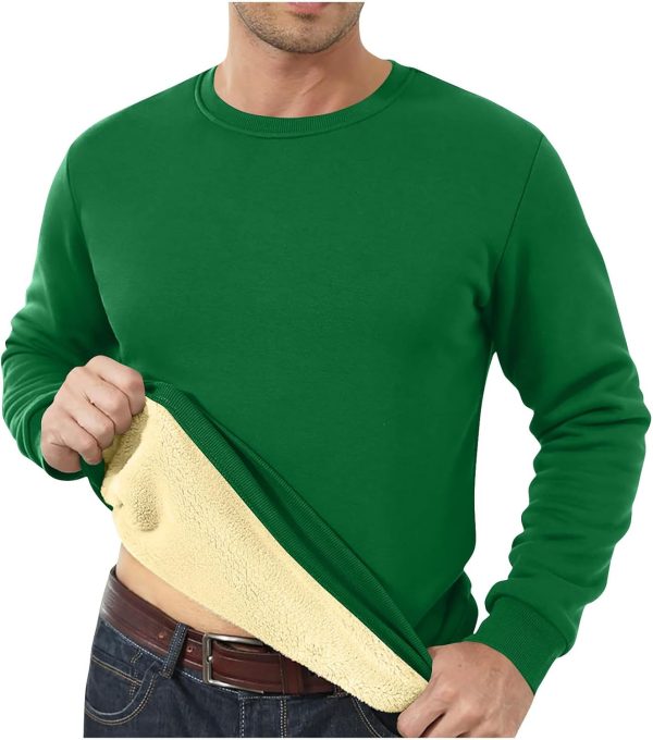 🔥 Winter-Arbeitskleidung – Herren-Fleecepullover, Herren-Sweatshirt, Rundhalsausschnitt, Fleecefutter, Thermo-Pullover, Winter, warm, langärmelig, einfarbig, lässig, Arbeitskleidung, dick, flauschiges Sweatshirt, grün, XL |