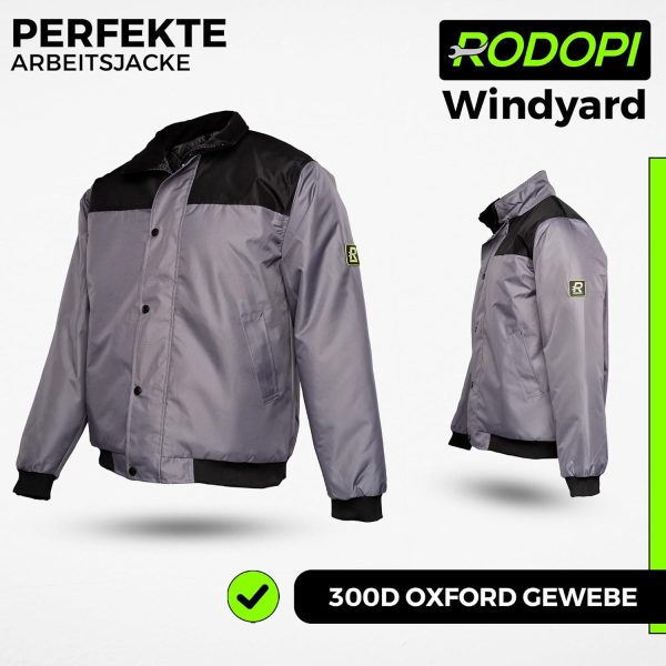 🔥 Winter-Arbeitskleidung – RODOPI Windyard Arbeitsjacke für Herren und Damen Pilotenjacke grau schwarz Bomberjacke Gr. S-3XL gefütterte Jacke mit flexiblem Bund an Armen und Hüfte | – Bild 6