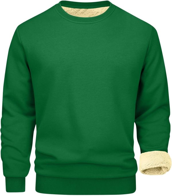 🔥 Winter-Arbeitskleidung – Herren-Fleecepullover, Herren-Sweatshirt, Rundhalsausschnitt, Fleecefutter, Thermo-Pullover, Winter, warm, langärmelig, einfarbig, lässig, Arbeitskleidung, dick, flauschiges Sweatshirt, grün, XL | – Bild 3