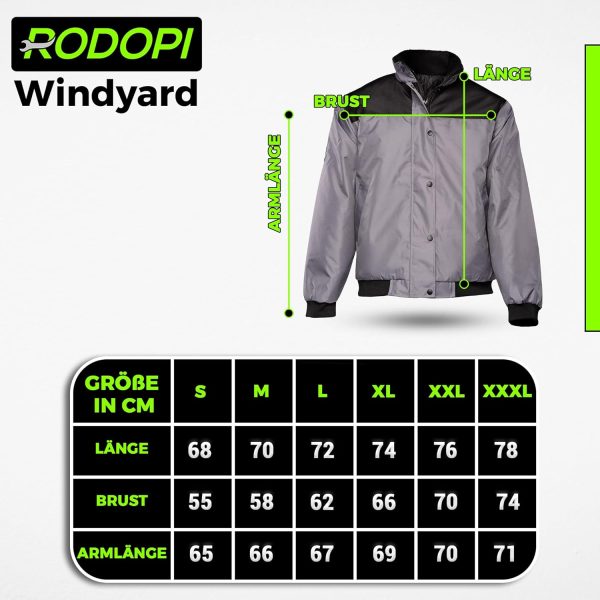 🔥 Winter-Arbeitskleidung – RODOPI Windyard Arbeitsjacke für Herren und Damen Pilotenjacke grau schwarz Bomberjacke Gr. S-3XL gefütterte Jacke mit flexiblem Bund an Armen und Hüfte | – Bild 2