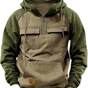 🔥 Winter-Arbeitskleidung – DUHGBNE Oversized Hoodie Herren und Winter Vintage Langarm Hoodie Halbreißverschluss Kapuzenpullover Top Arbeitskleidung Multi Pocket Outdoor Sweatshirt Shirt |