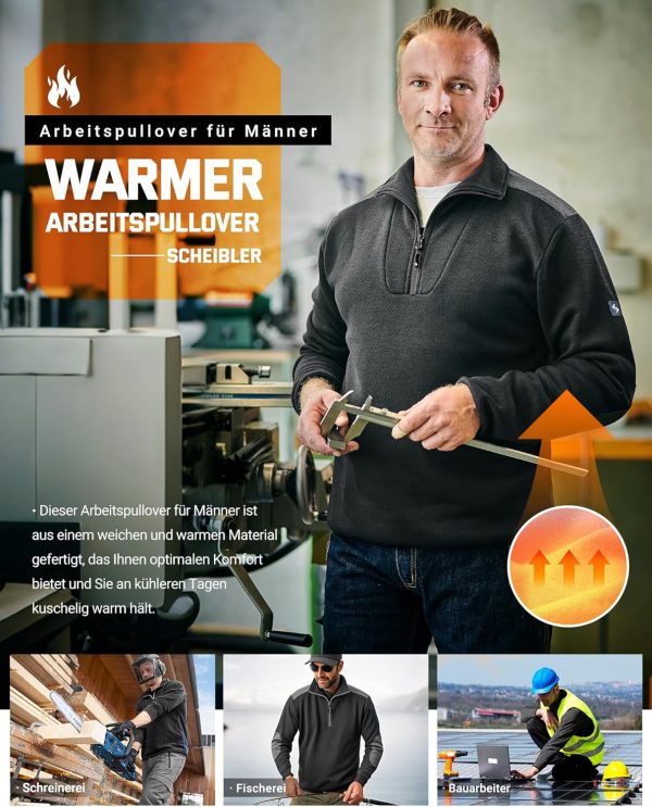 🔥 Winter-Arbeitskleidung – Scheibler Herren Troyer Arbeitspullover mit 1/4 Reißverschluss Winter Warm Stickpullover mit Stehkragen Stricktroyer für Männer Sweatshirt Ohne Kapuze | – Bild 4
