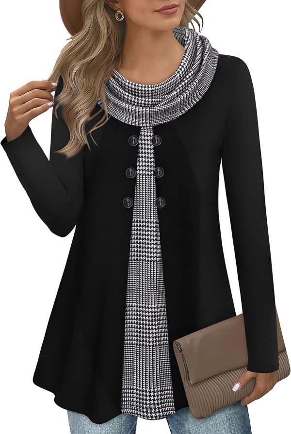 🔥 Winter-Arbeitskleidung – Gaharu Damen Tunika Langarm Elegant Pullover Lang Sweatshirt Schalkragen Patchwork Pulli |
