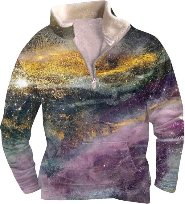 🔥 Winter-Arbeitskleidung – Pullover Herren Männer Casual Drucken Half Zip Stehkragen Langarm Sweatshirt mit Fellkragen Bequem Pulli mit Tasche Basic Sweater Sport Henley Shirt Fleecepullover Langarmshirt Tops Oberteil |
