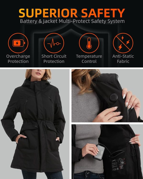 🔥 Winter-Arbeitskleidung – HEWINZE Beheizter Puffermantel mit Kapuze für Damen – Elektrische Dual-Control-Heizjacke mit 7,4-V-Akku, EU Schwarz | – Bild 5