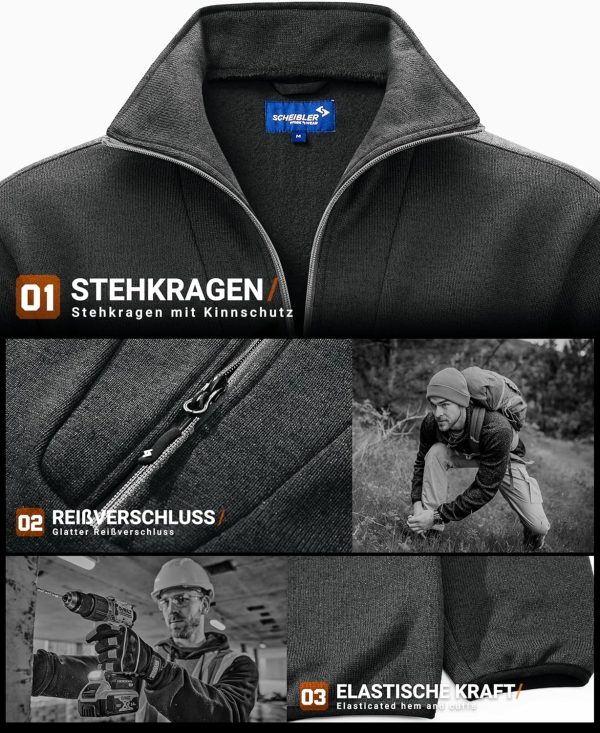 🔥 Winter-Arbeitskleidung – Scheibler Herren Troyer Arbeitspullover mit 1/4 Reißverschluss Winter Warm Stickpullover mit Stehkragen Stricktroyer für Männer Sweatshirt Ohne Kapuze | – Bild 3