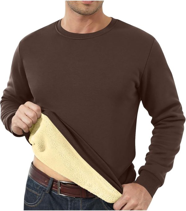 🔥 Winter-Arbeitskleidung – Herren-Fleecepullover, Herren-Sweatshirt, Rundhalsausschnitt, Fleecefutter, Thermo-Pullover, Winter, warm, langärmelig, einfarbig, lässig, Arbeitskleidung, dick, flauschiges Sweatshirt, coffee, 4XL |
